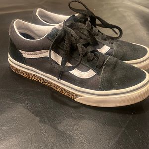 Girls black vans with leopard print sole kids 2.5